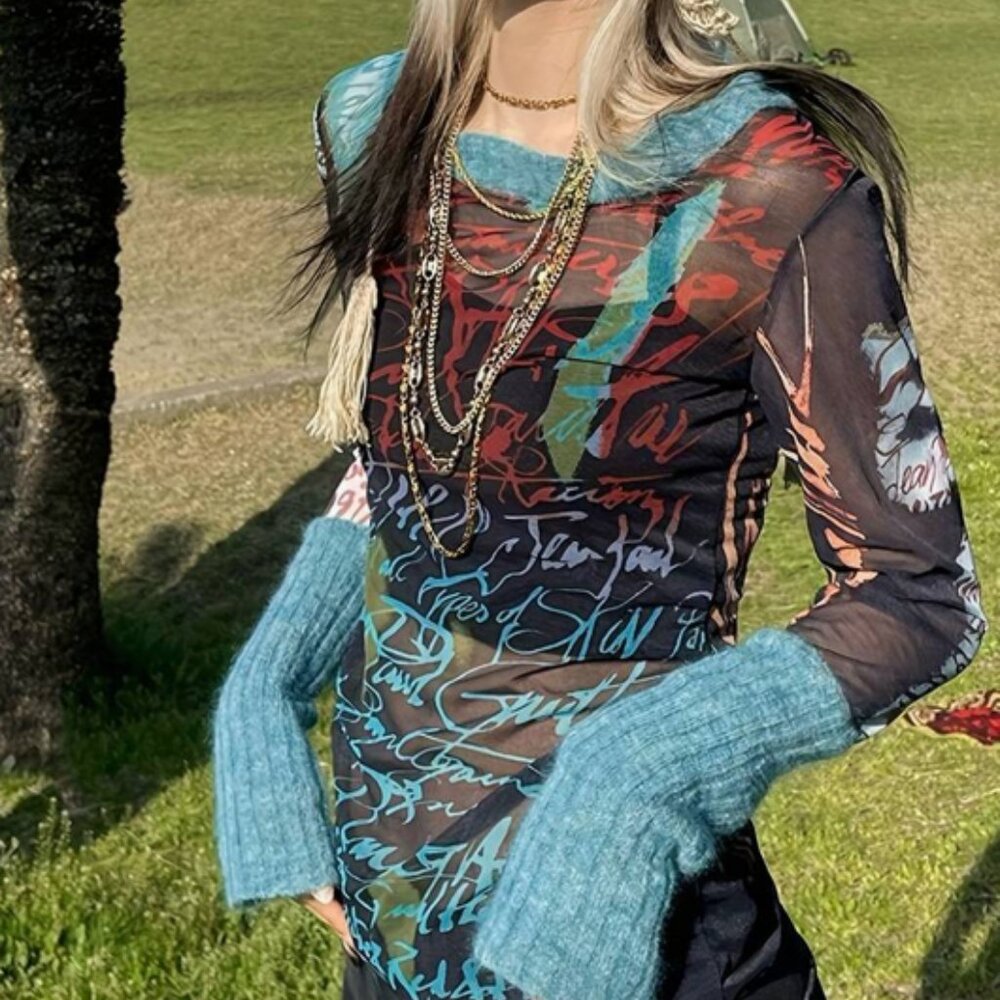 Boutique Style Mesh Graffiti Top